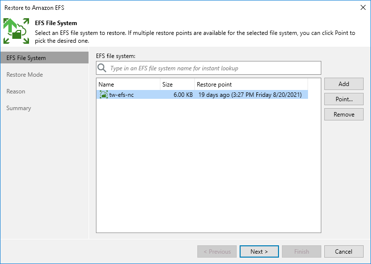 Step 2. Select File Systems and Restore Points