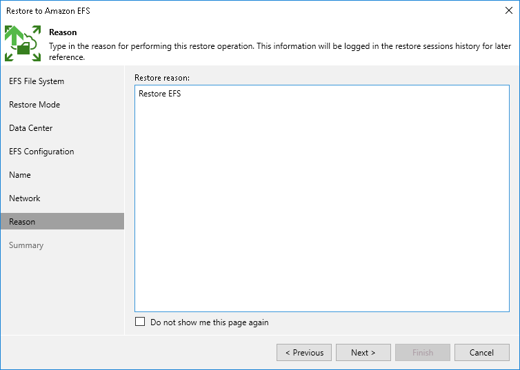 Step 9. Specify Restore Reason