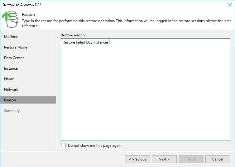 Step 9. Specify Restore Reason