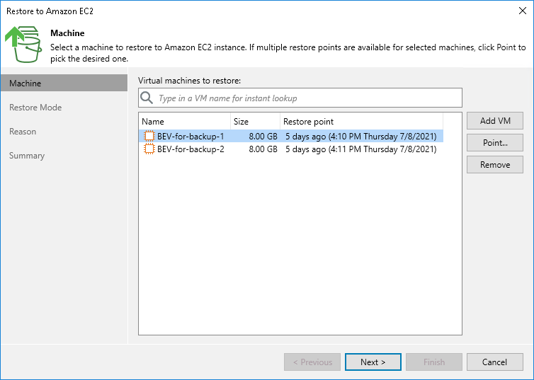 Step 2. Select EC2 Instances and Restore Points