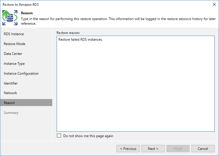 Step 10. Specify Restore Reason