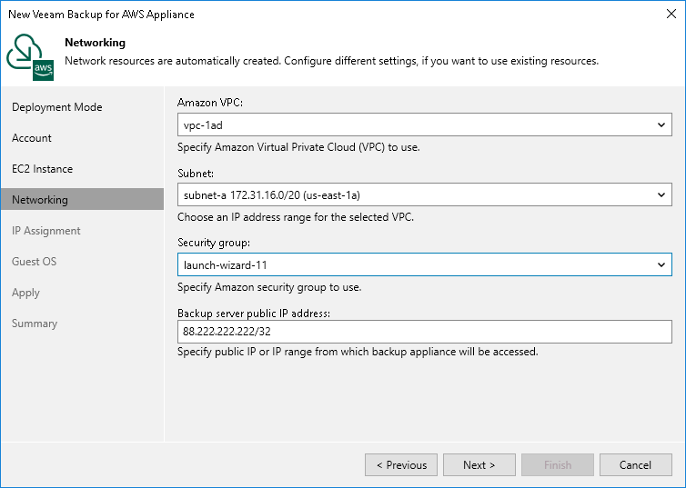 Step 5. Specify AWS Network Resources