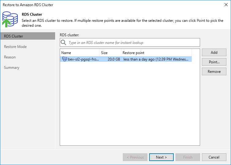 Step 2. Select Clusters and Restore Points