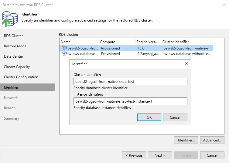 Step 8. Specify Cluster and Database Identifiers
