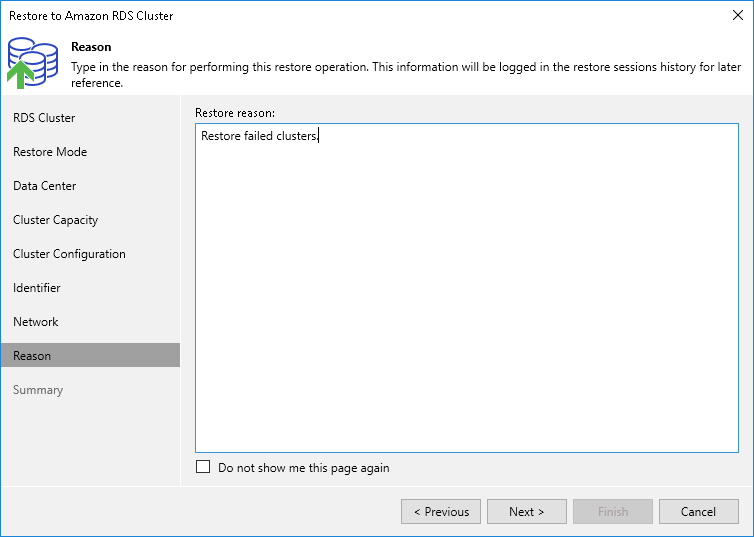 Step 10. Specify Restore Reason