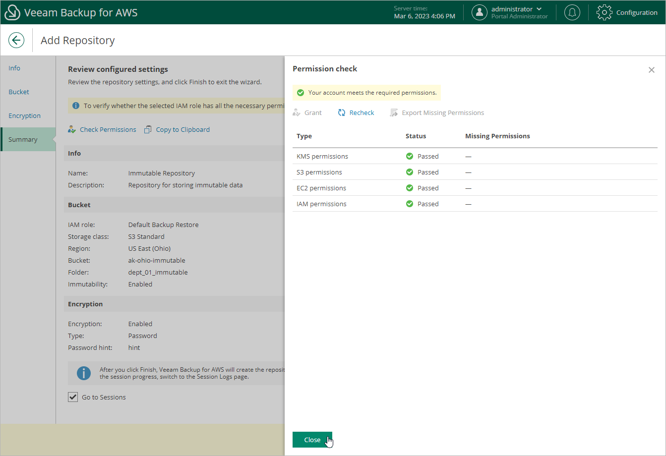 Checking Permissions for Repository