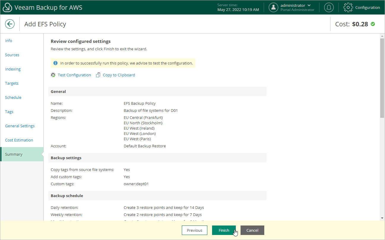 Creating EFS Backup Policy