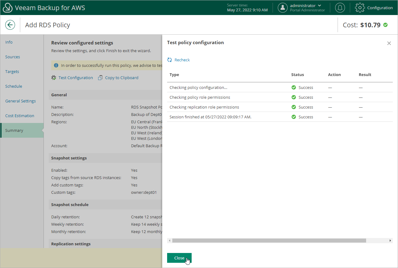 Creating RDS Backup Policy