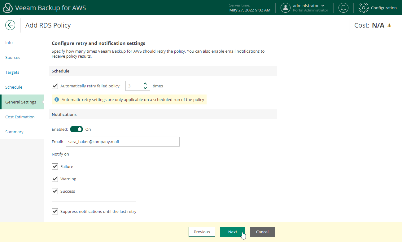 Creating RDS Backup Policy