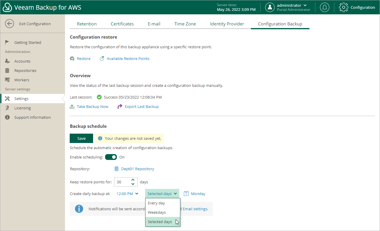 Configuring Configuration Backup Schedule