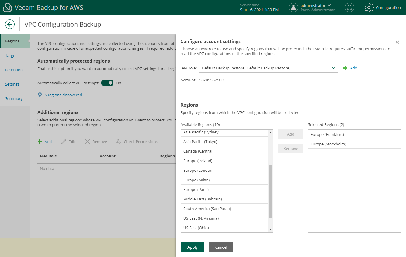 Editing VPC Configuration Backup Policy