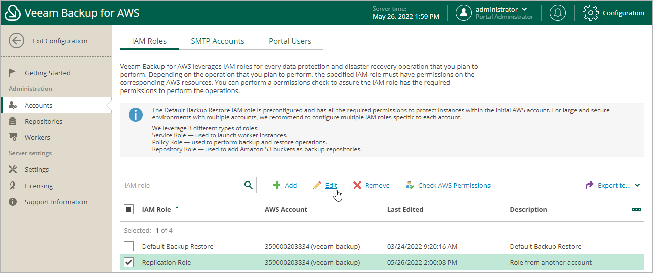 Editing IAM Role Settings