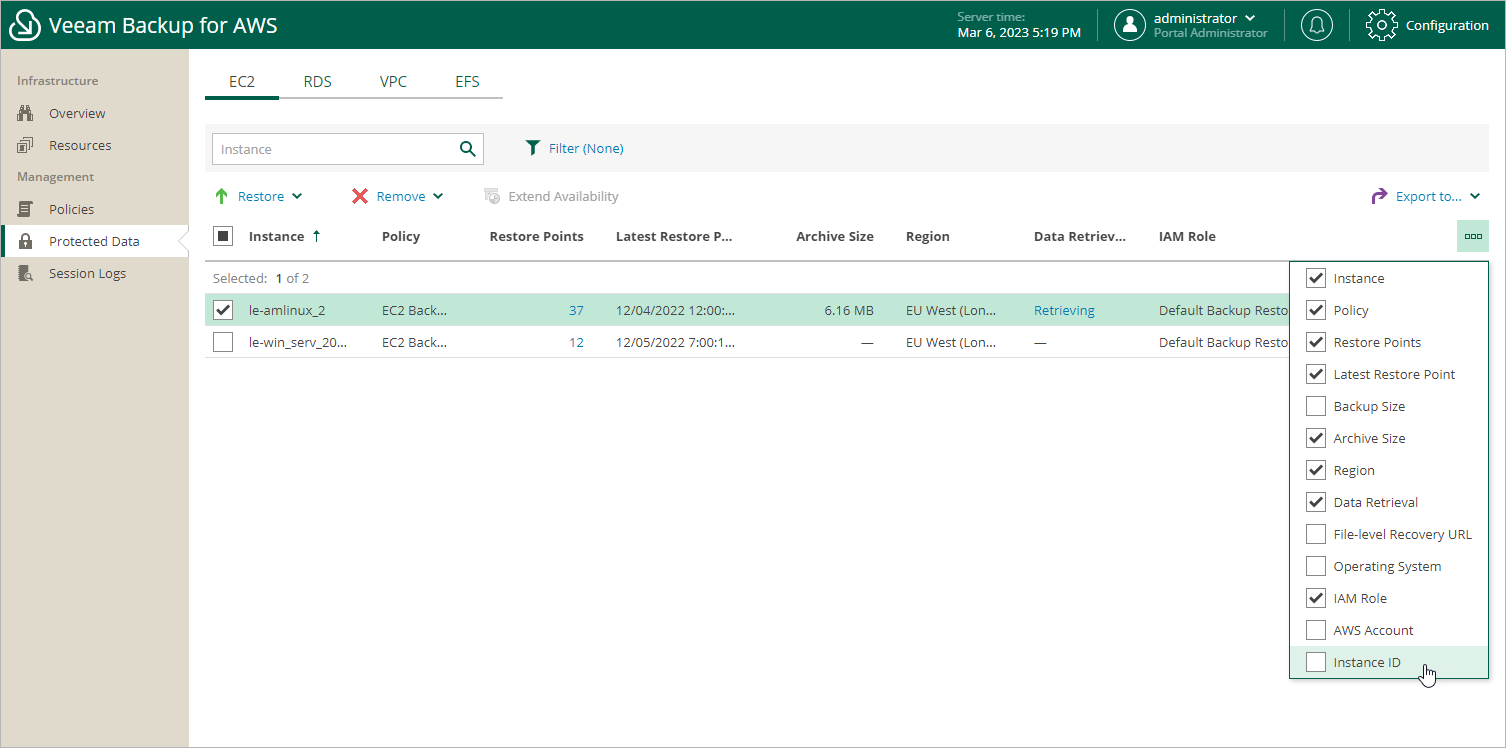 Managing Backed-Up EC2 Data