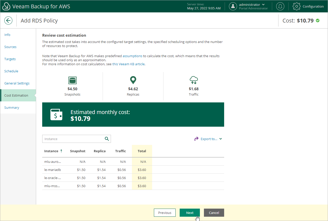 Creating RDS Backup Policy