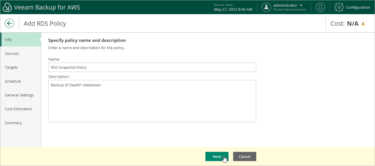 Creating RDS Backup Policy