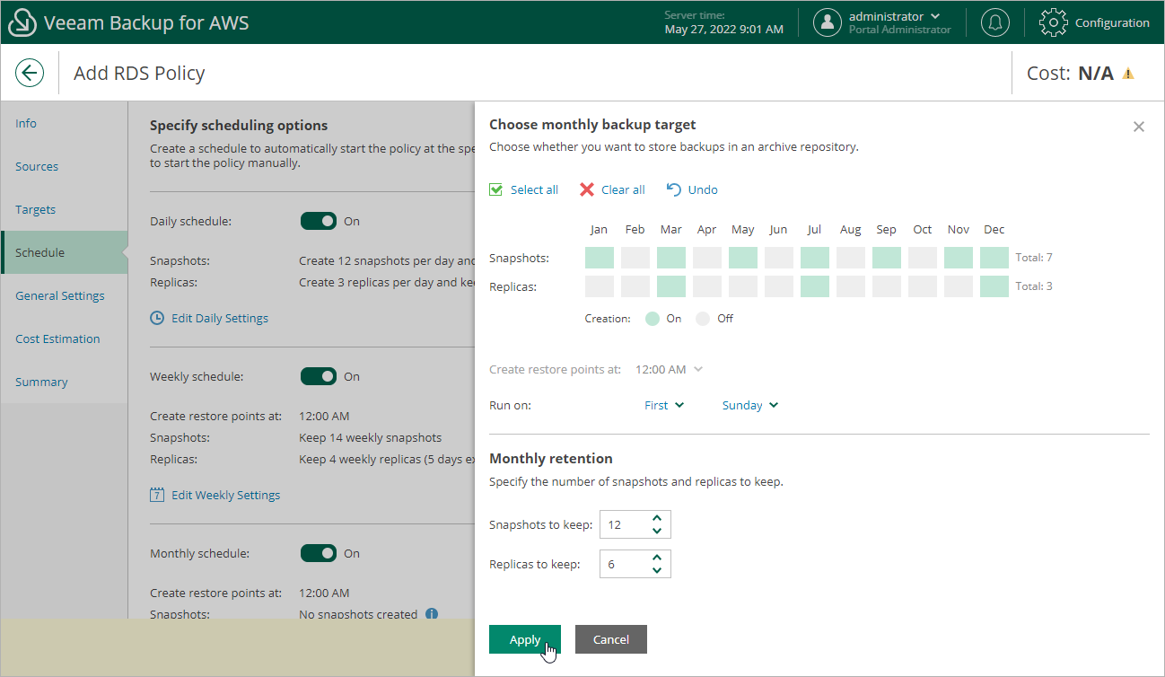 Creating RDS Backup Policy