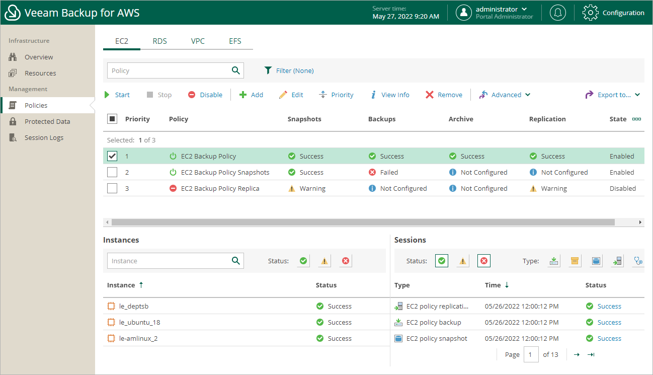 Editing Backup Policy Settings
