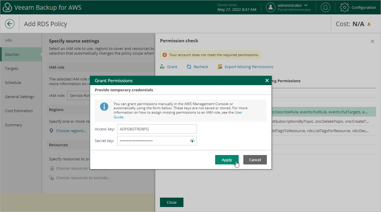 Creating RDS Backup Policy