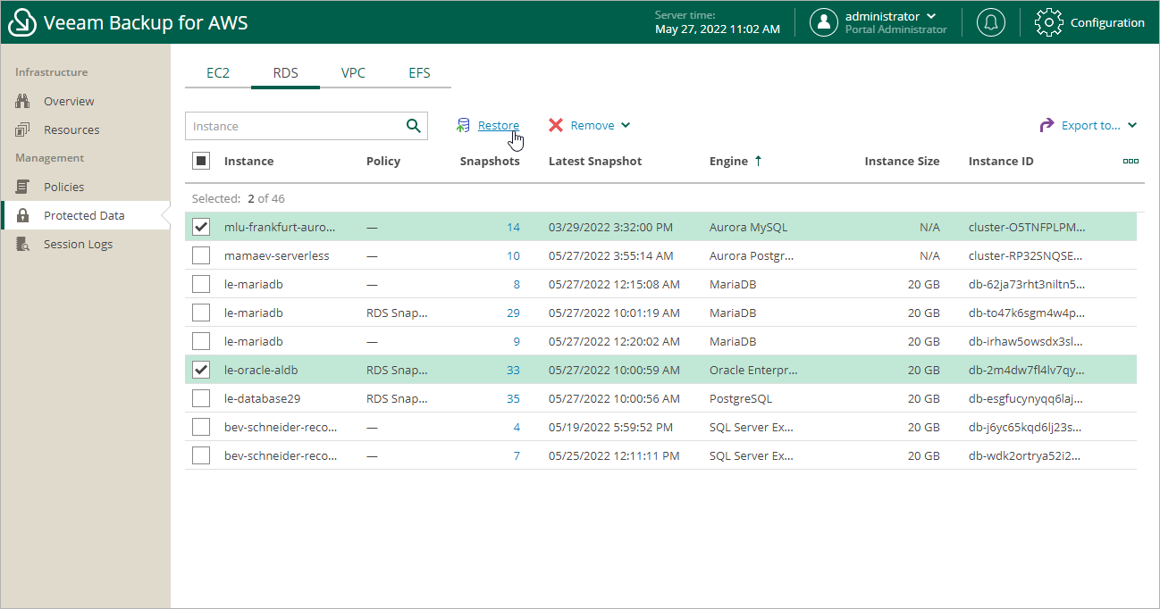 Restoring RDS Resources