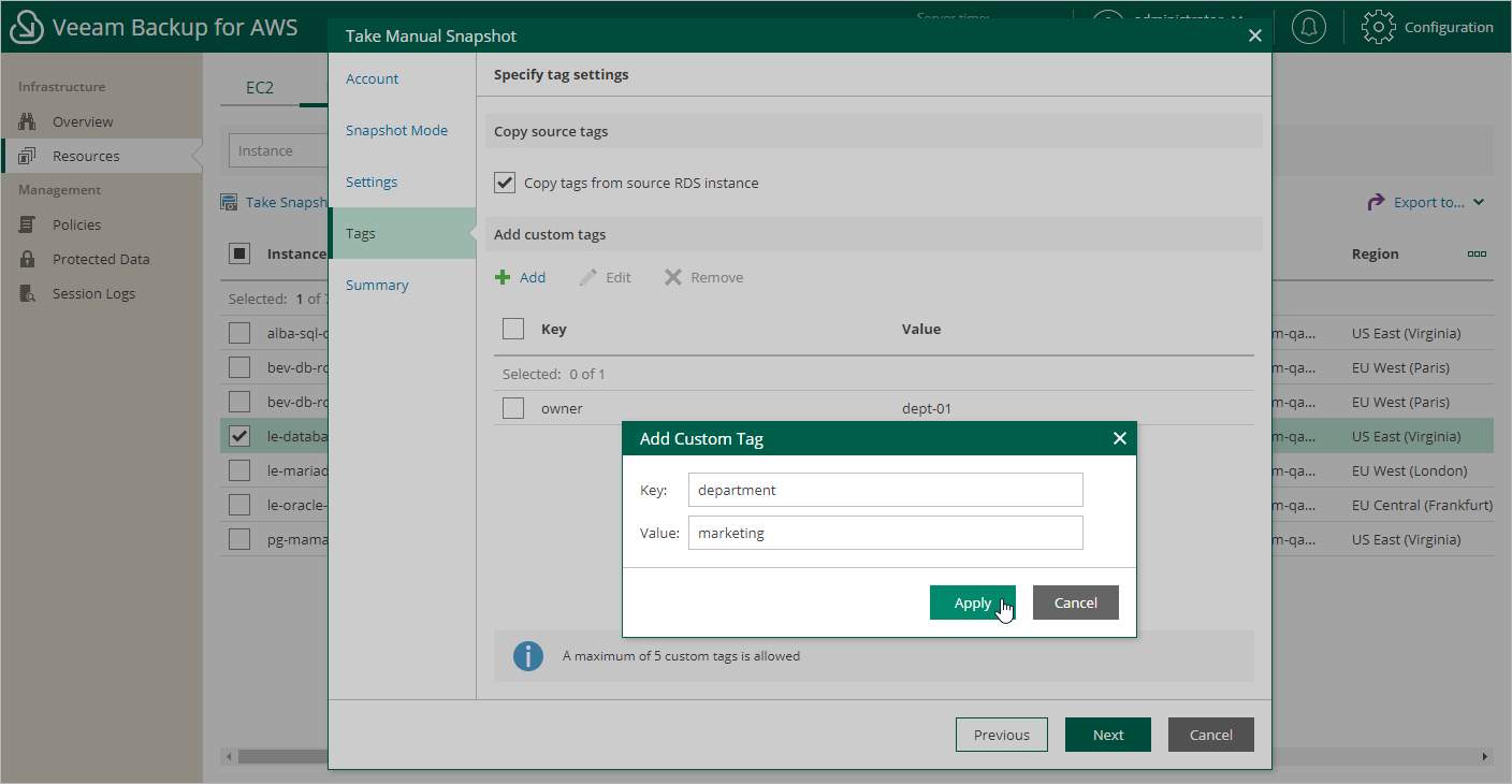 Creating RDS Snapshot Manually