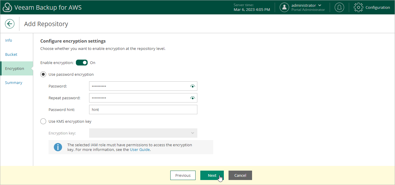 Specifying Encryption Settings