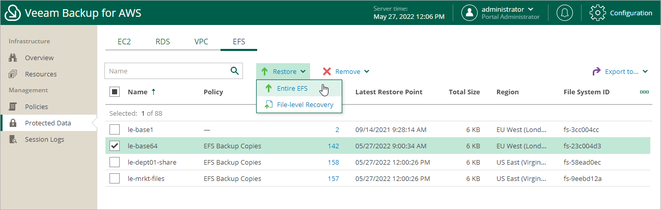 Restoring EFS File Systems