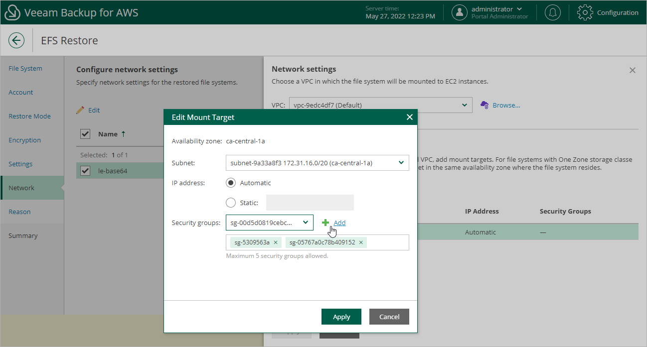 Restoring EFS File Systems