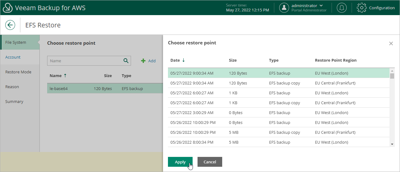 Restoring EFS File Systems