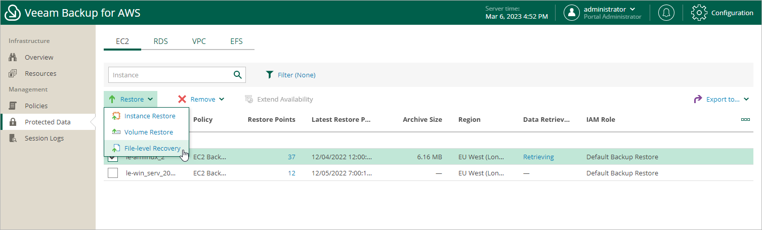 Restoring EC2 Files and Folders