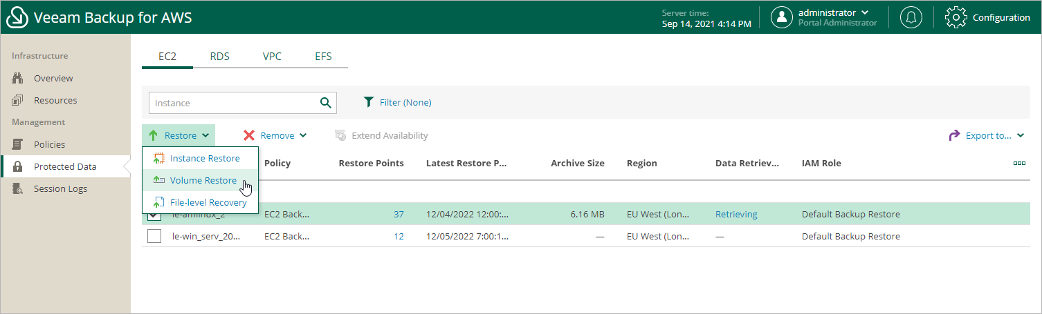 Restoring EBS Volumes