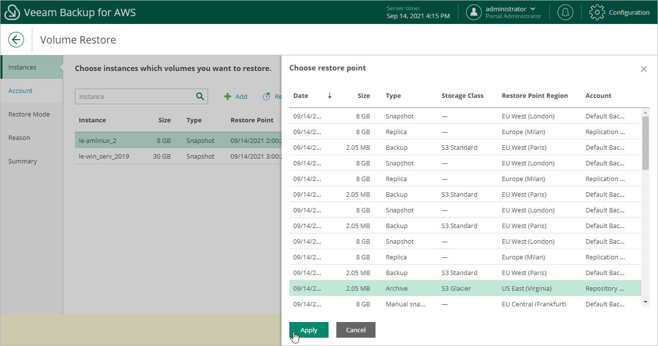 Restoring EBS Volumes