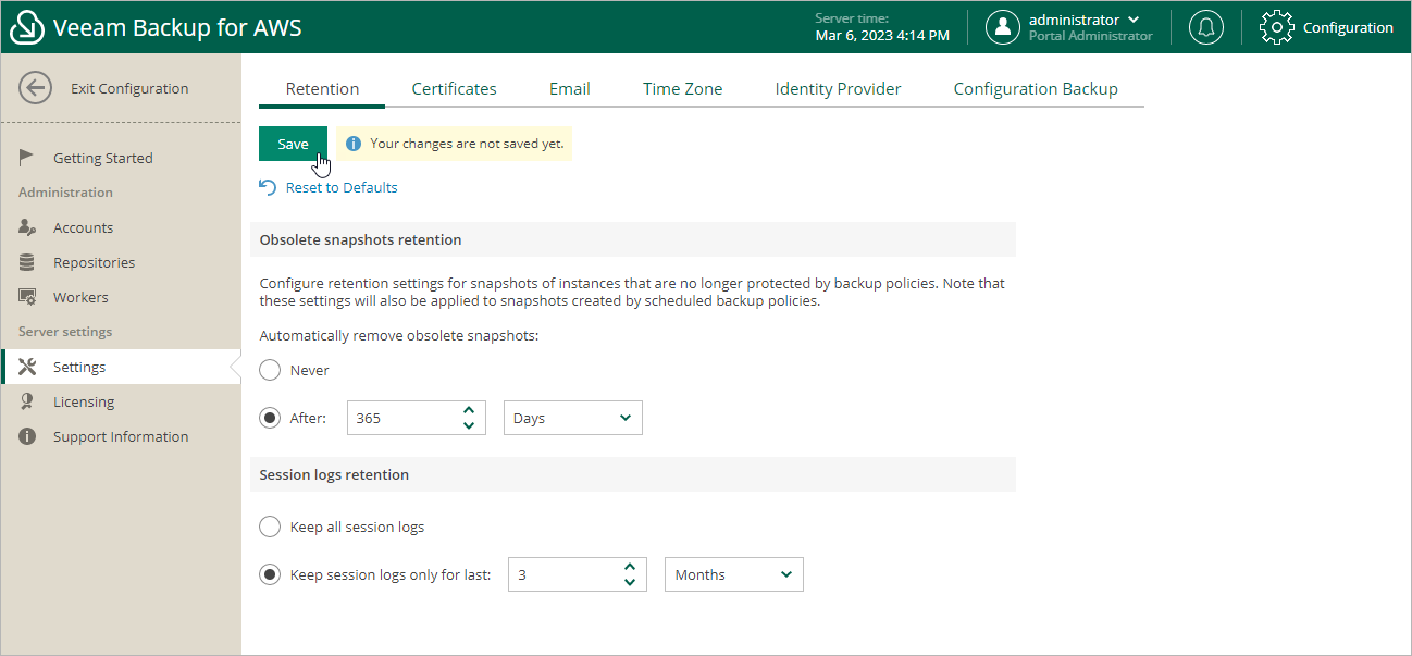 Specifying Global Retention