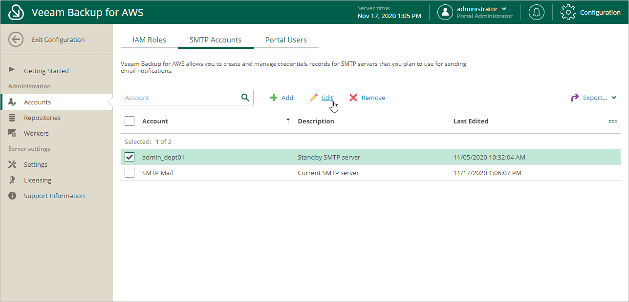 Editing SMTP Accounts