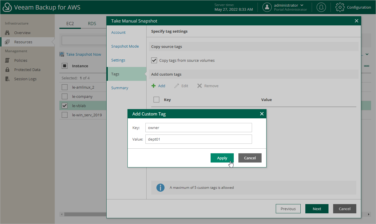 Creating EC2 Snapshots Manually