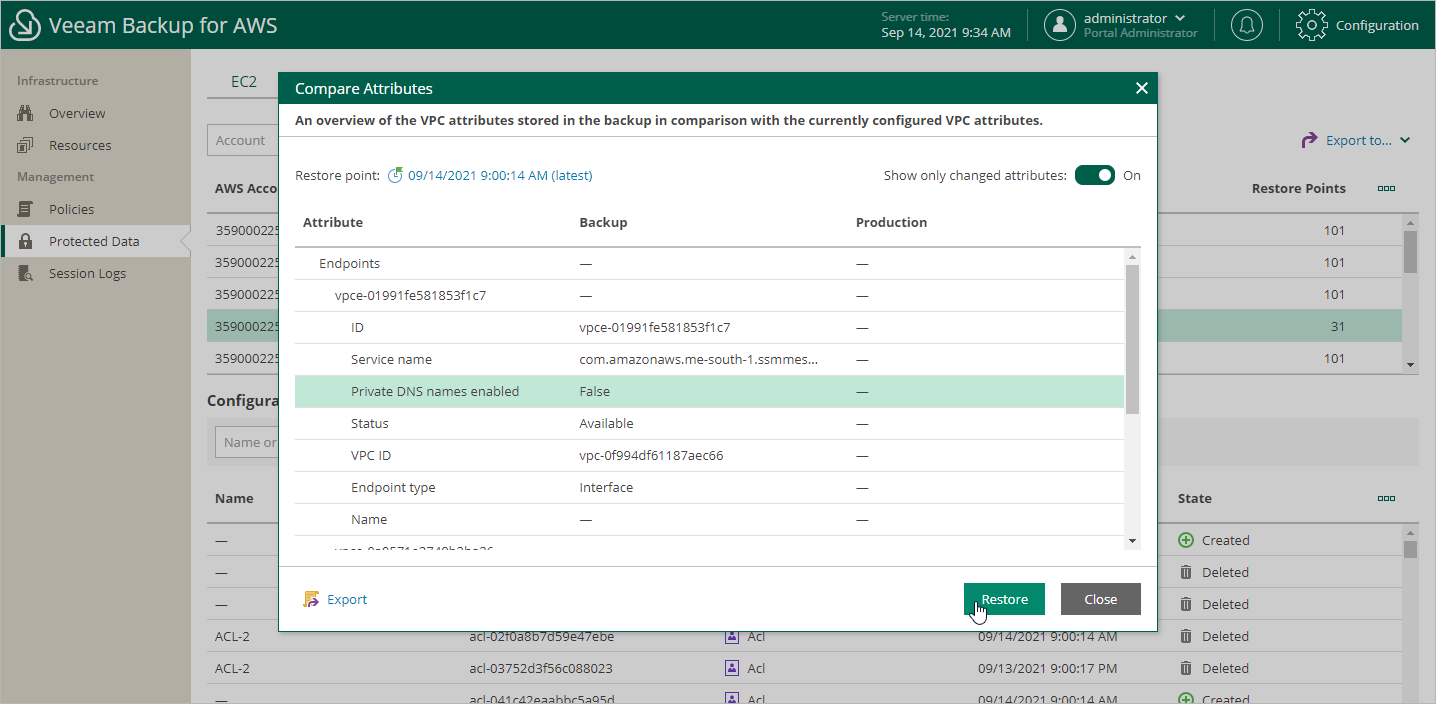 Comparing VPC Configuration Backups