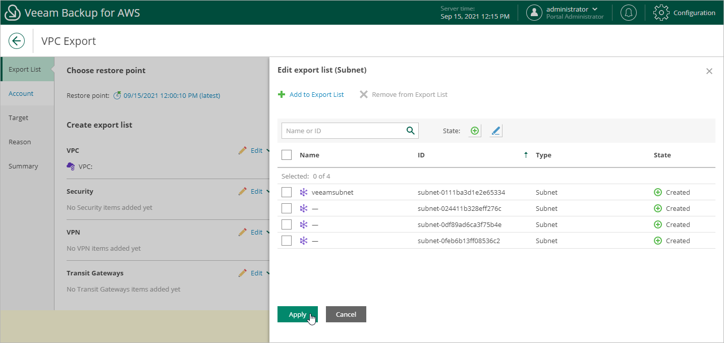 Exporting VPC Configuration Items