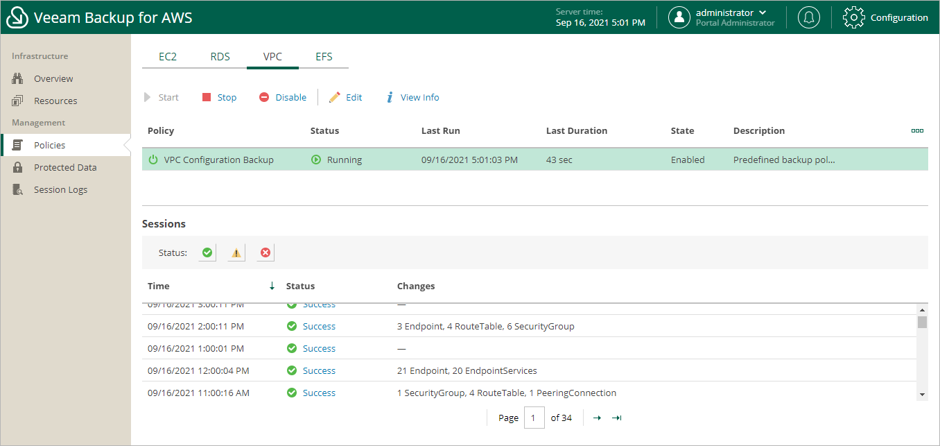 Enabling VPC Configuration Backup Policy