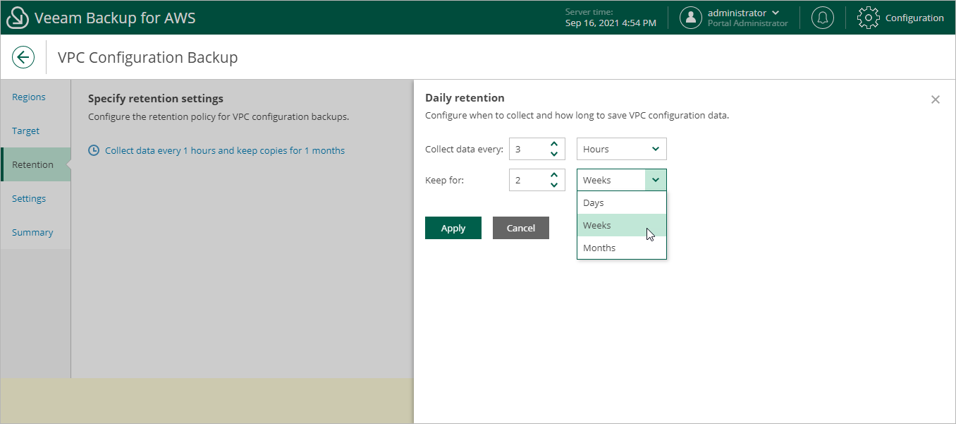 Editing VPC Configuration Backup Policy