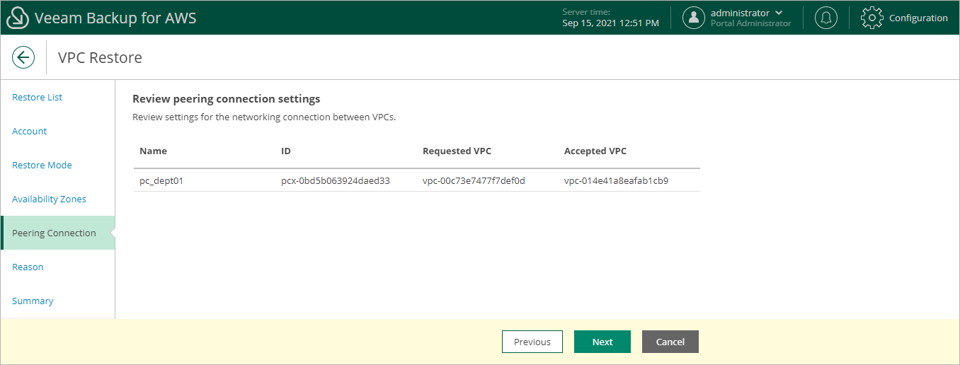 Restoring VPC Configuration