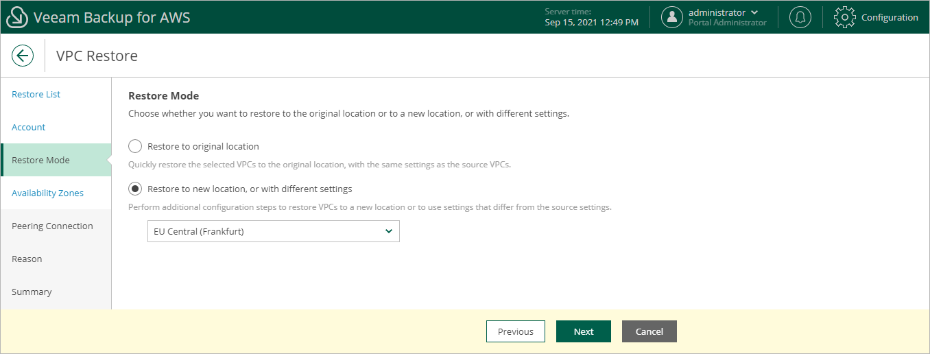 Restoring VPC Configuration
