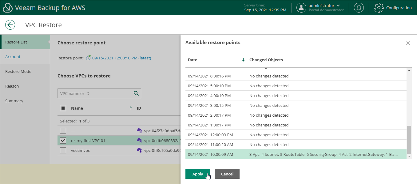Restoring VPC Configuration