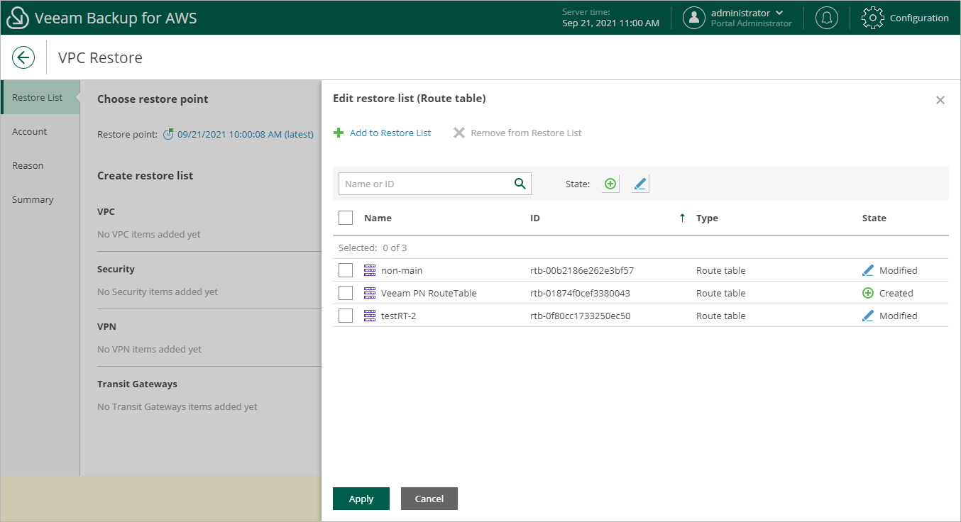 Restoring VPC Configuration Items