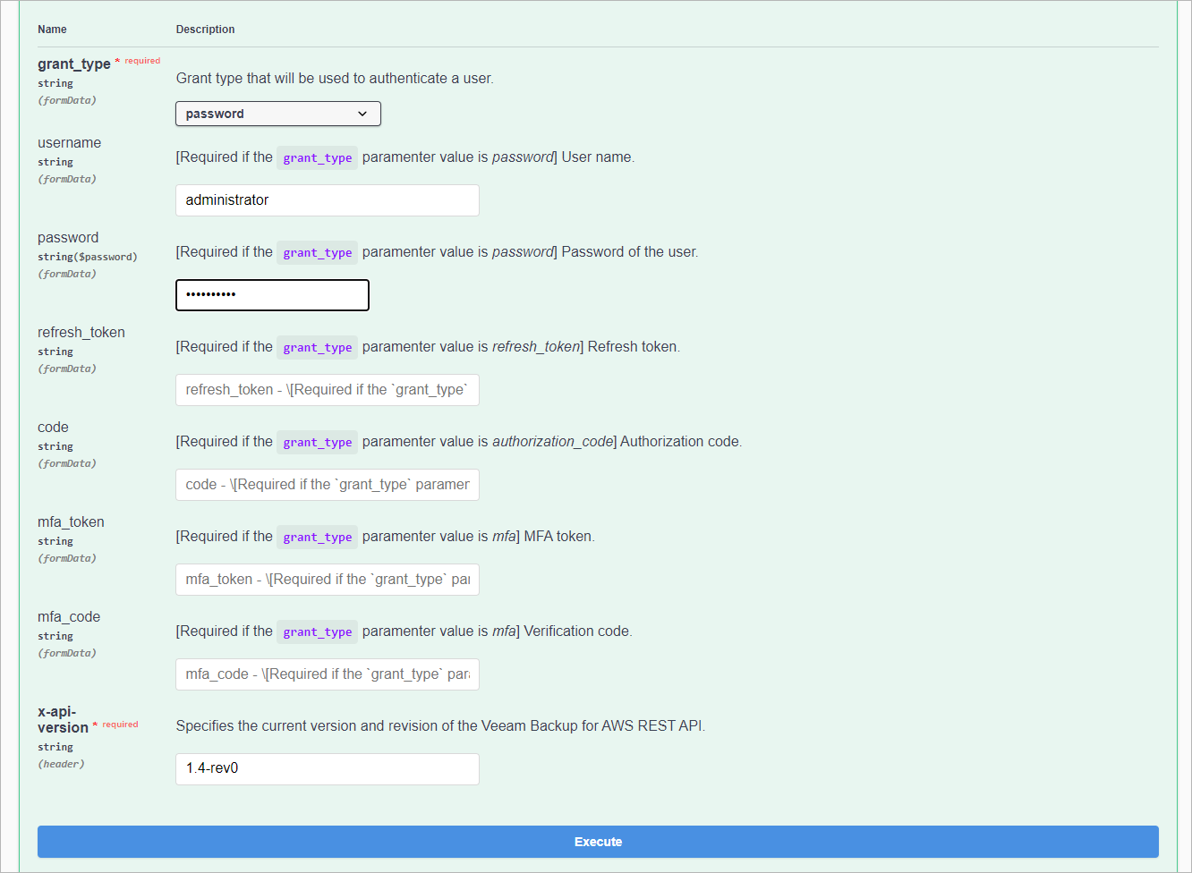 Getting Authorization Token - Enter Credentials