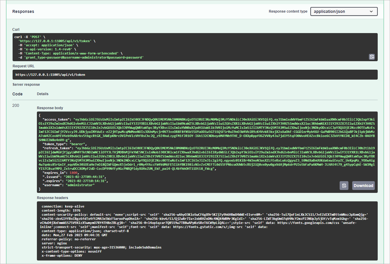 Getting Authorization Token — Server Response