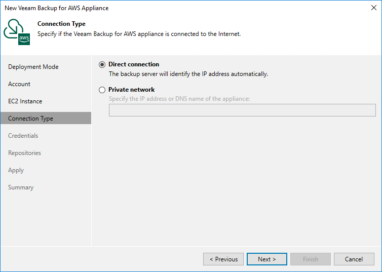 Add appliance - Connection