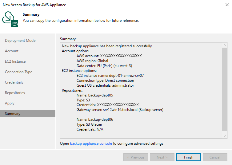 Add appliance - Summary