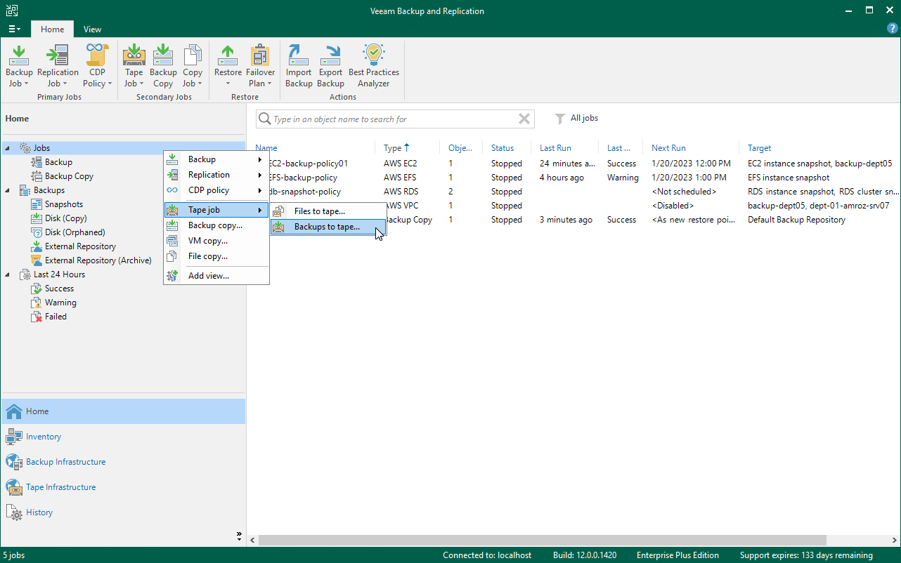Copy backups to tape
