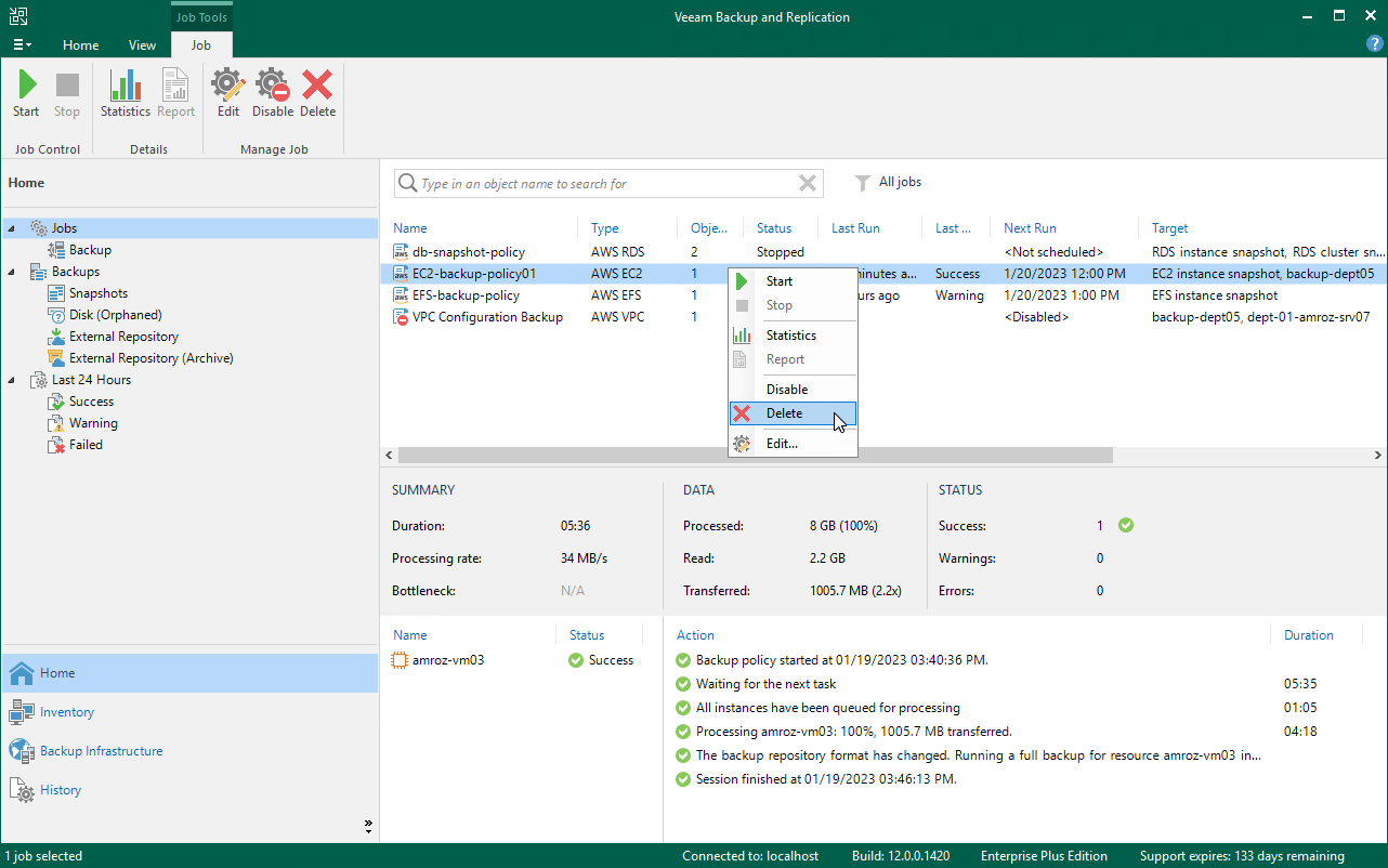 Delete backup policy