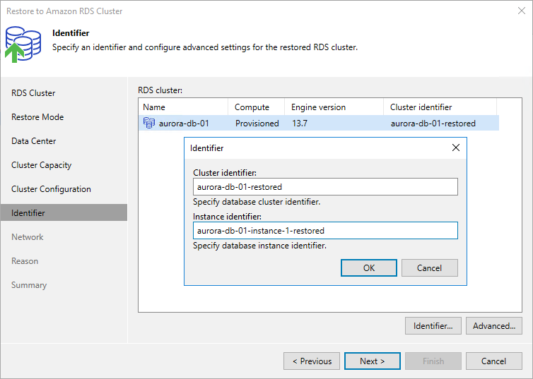 Restore Aurora - Database identifier