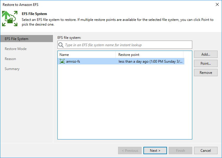 Restore EFS - File Systems